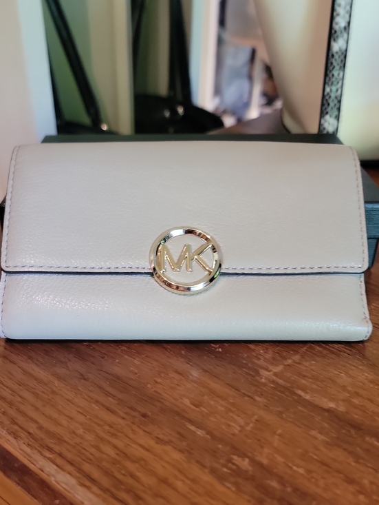Michael Kors Handbags - Michael Kors Cream Leather Continental Wallet with Gold MK Emblem